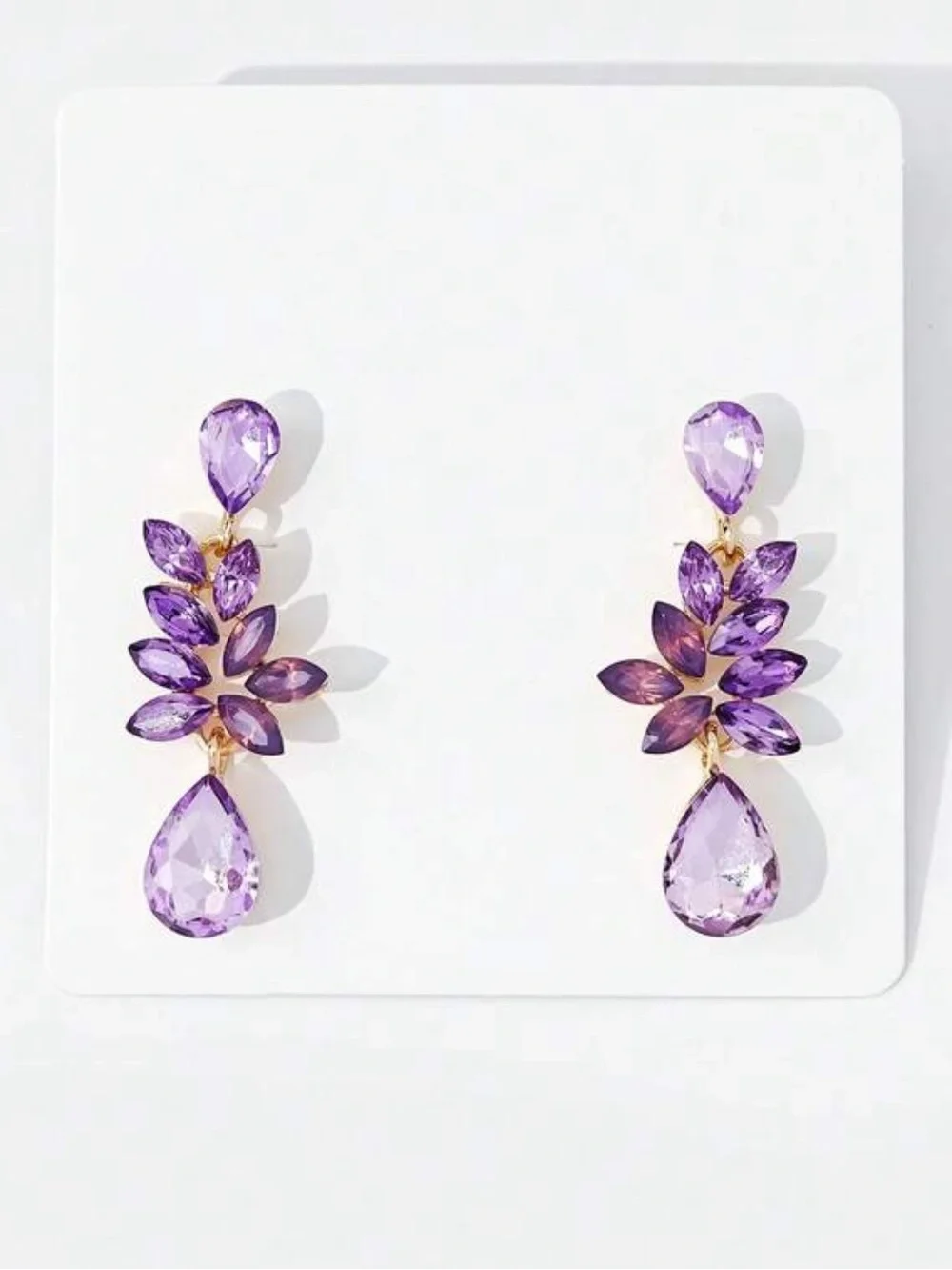 Elegant Purple Teardrop Crystal Leaf Earrings